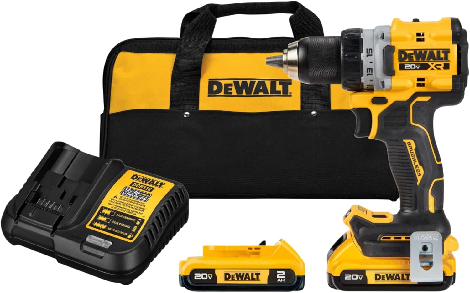 20V MAX XR Cordless Drill/Driver Kit, Brushless, Compact, with 2 Batteries and Charger